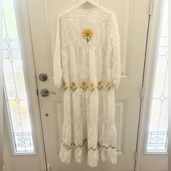 Zara White Embroidered Maxi Dress S - Picture 10 of 12